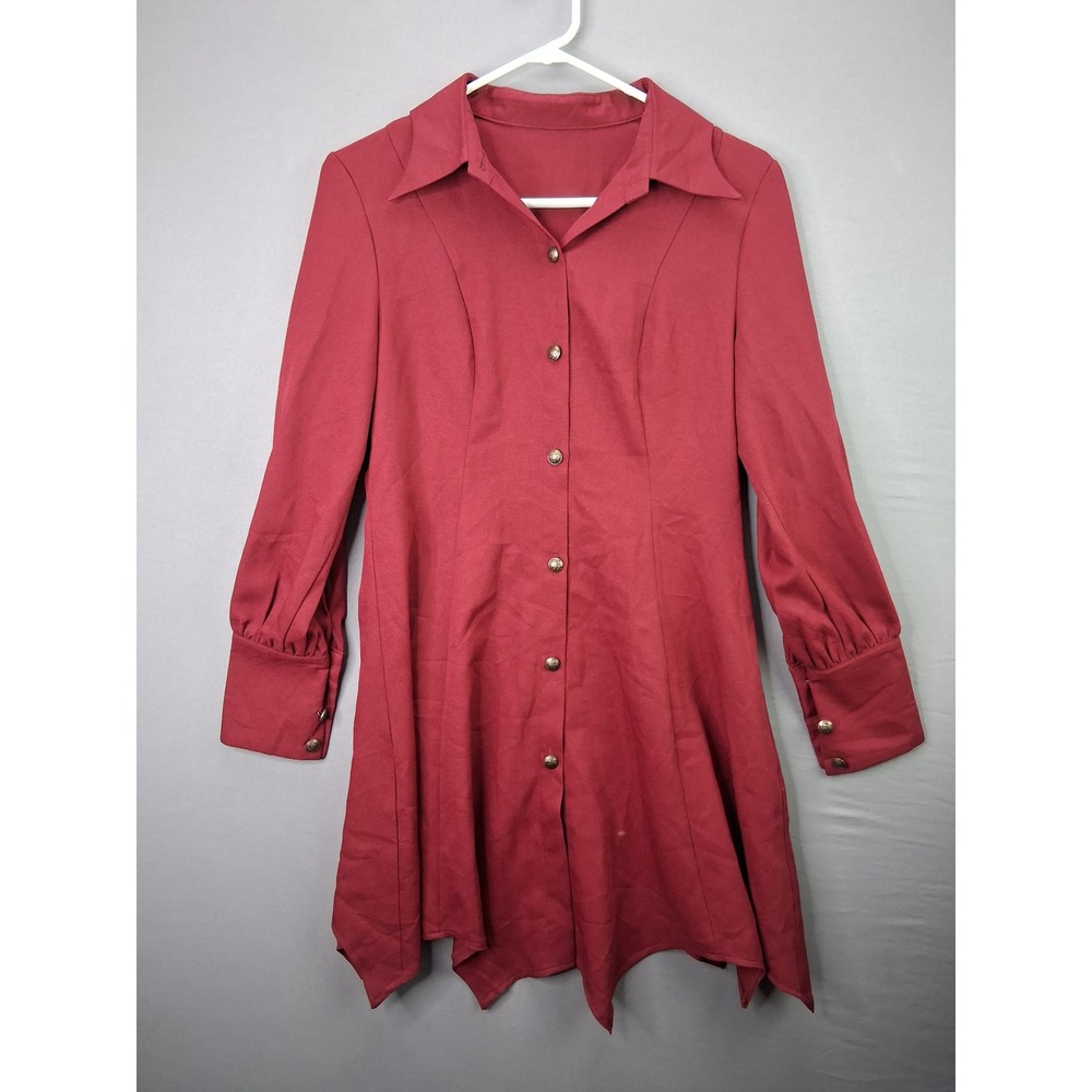 Your Highness Tunic Dress Womens Medium Burgundy Red Button Front Sharkbite Hem